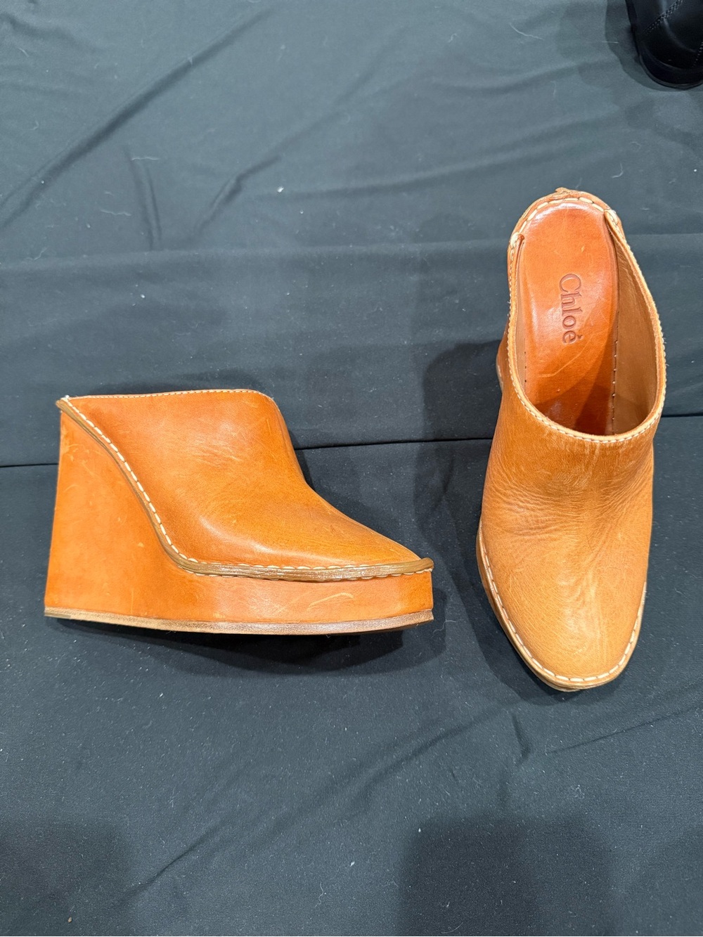 Chloé Tan Leather Wedge Mules EU 36 / US 6 Platform Slides Made in Italy